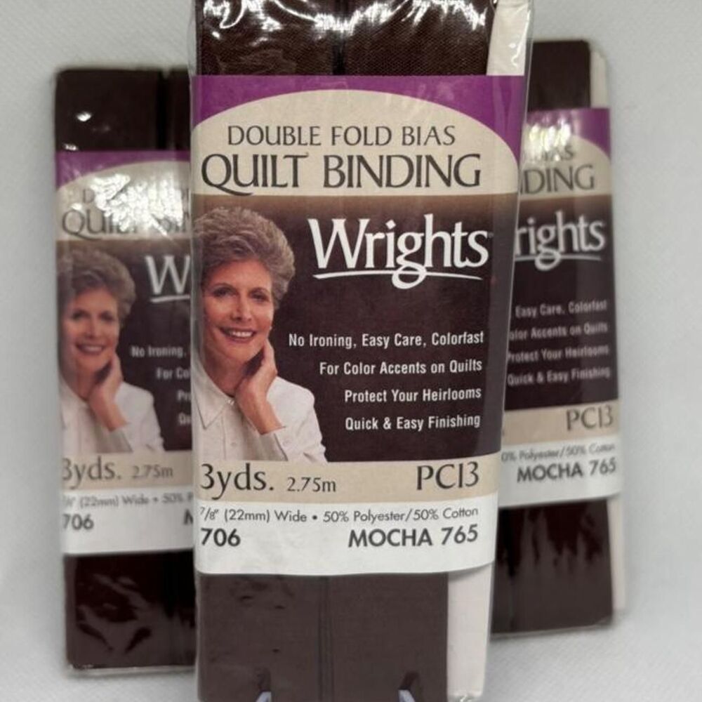 Vintage Wrights Double Fold Quilt Binding 3 Pack Mocha 765 7/8” x 3 Yards Sewing